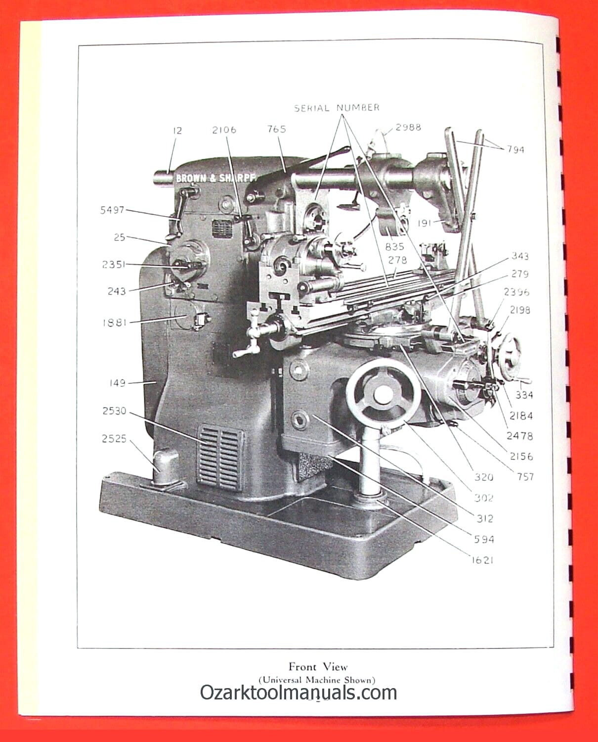 BROWN & SHARPE 2A & 2B Horizontal Milling Machine Repair Parts Manual 0088