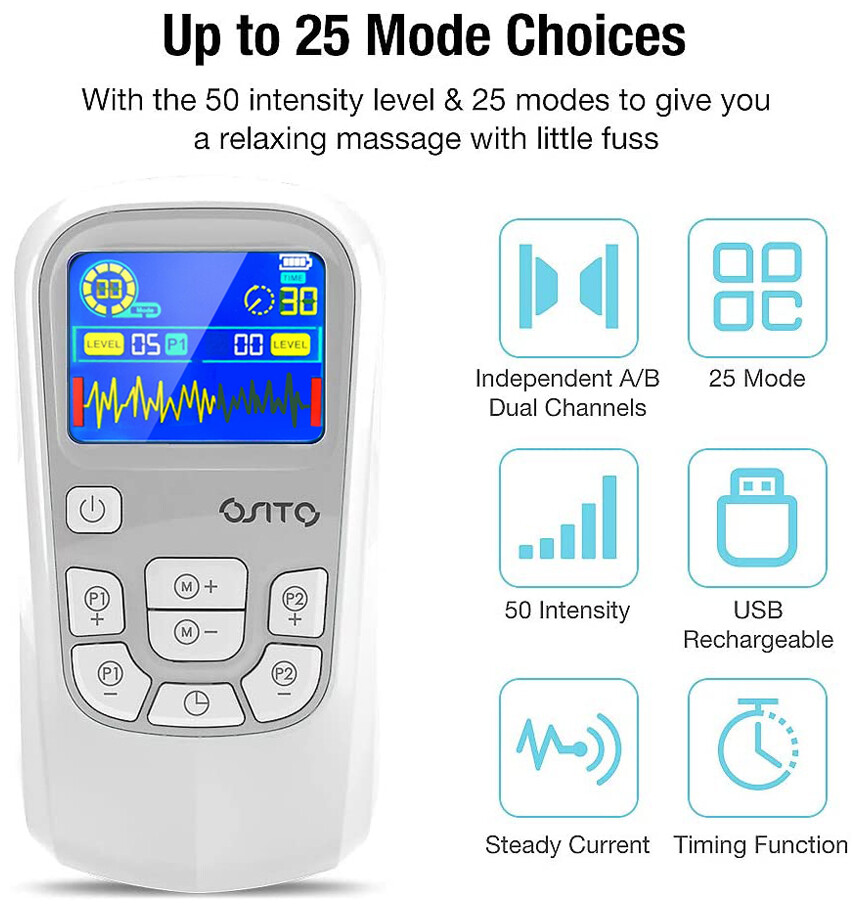 TENS Unit EMS Stimulator Pulse Massager Muscle & Nerve Pain Relief Rechargeable