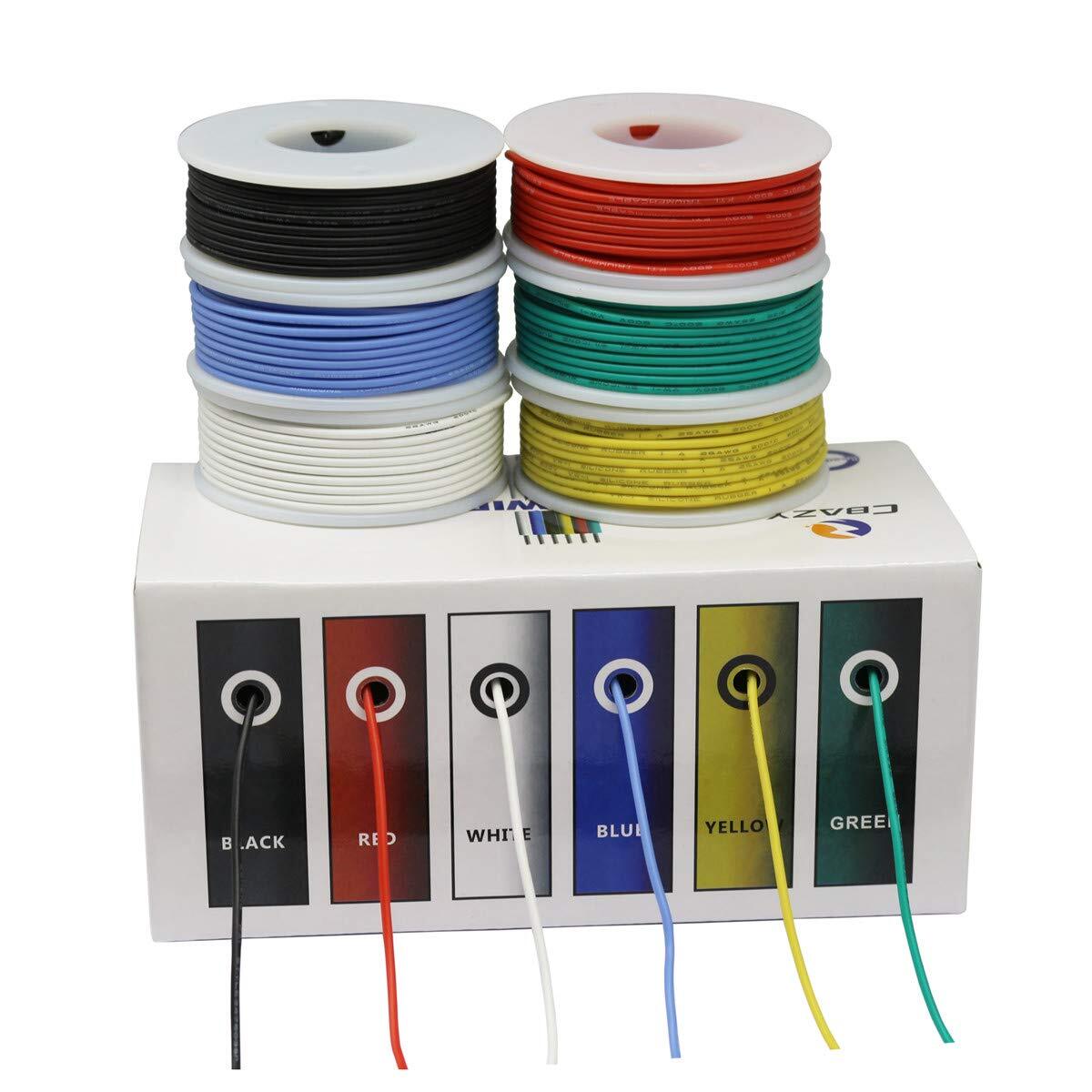 Flexible Silicone Rubber Electric Wire Kit 20 Gauge 6 Colors 19.6 feet Each