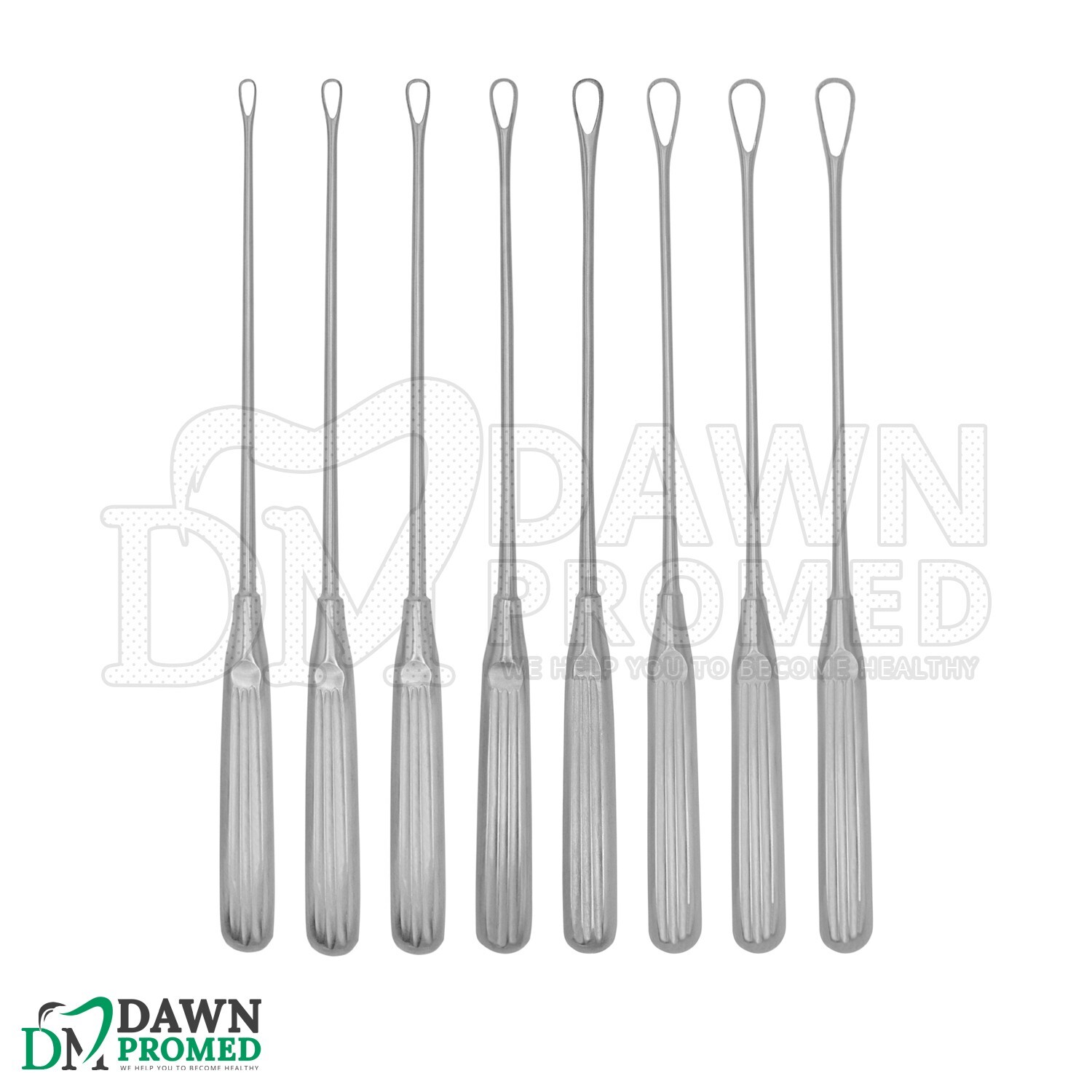 Sims Uterine Curettes 8 Pcs Set 11″ Sharp Blade 00,0,1,2,3,4,5,6 Inst German Gr
