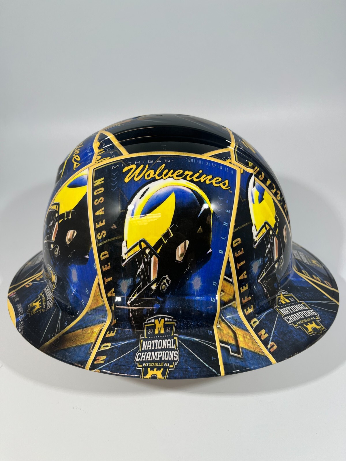 New Full Brim Hard Hat Custom Hydro Dipped MICHIGAN WOLVERINES NATIONAL CHAMPION