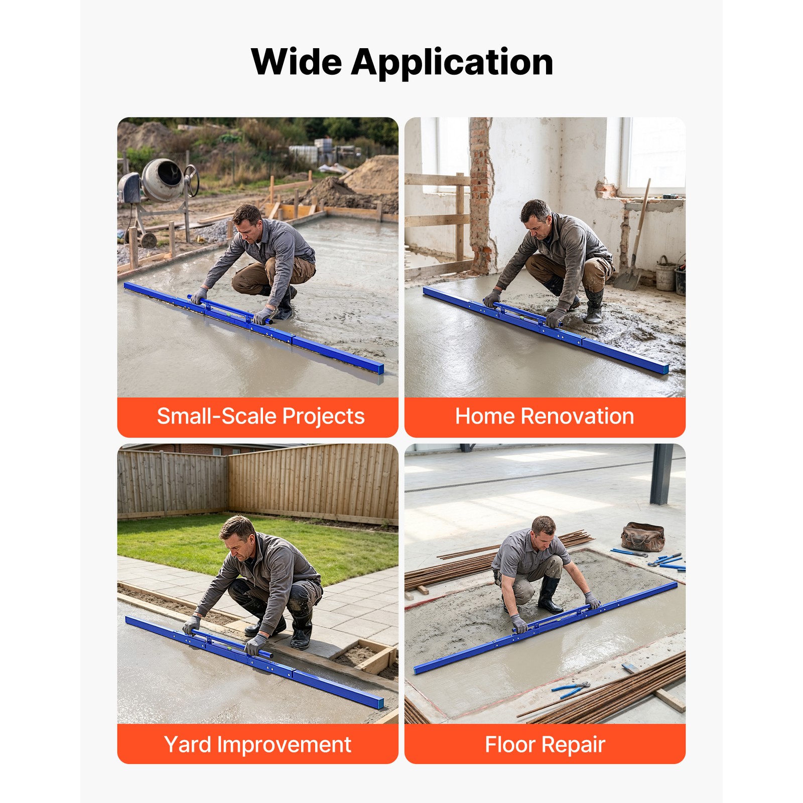 Uimoso 96-Inch Manual Concrete Screed Board, Aluminum Alloy, Blue Finish