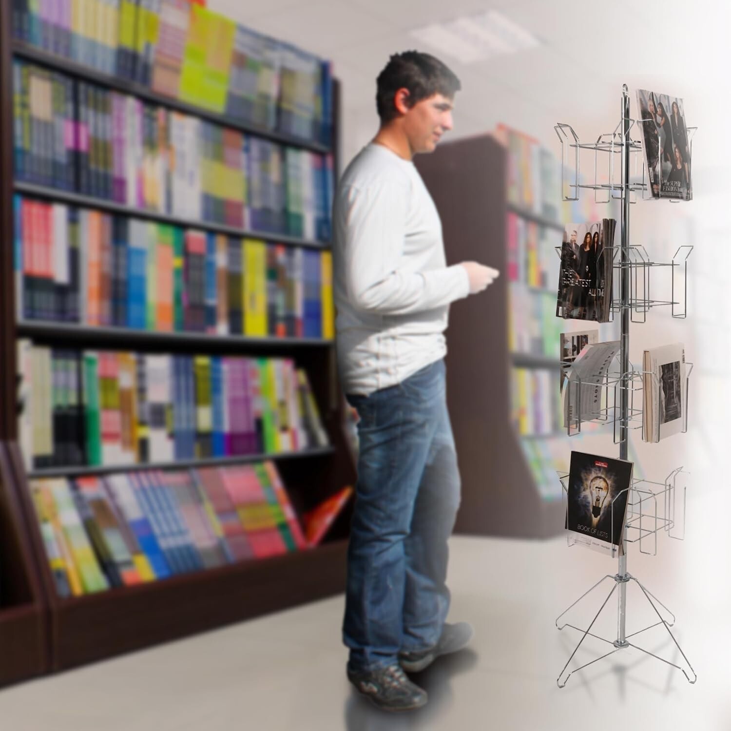 Literature Rack 4-Tier Floor Standing Chrome 64″ H 16 Pockets 8 ½” x 11″ x 2″