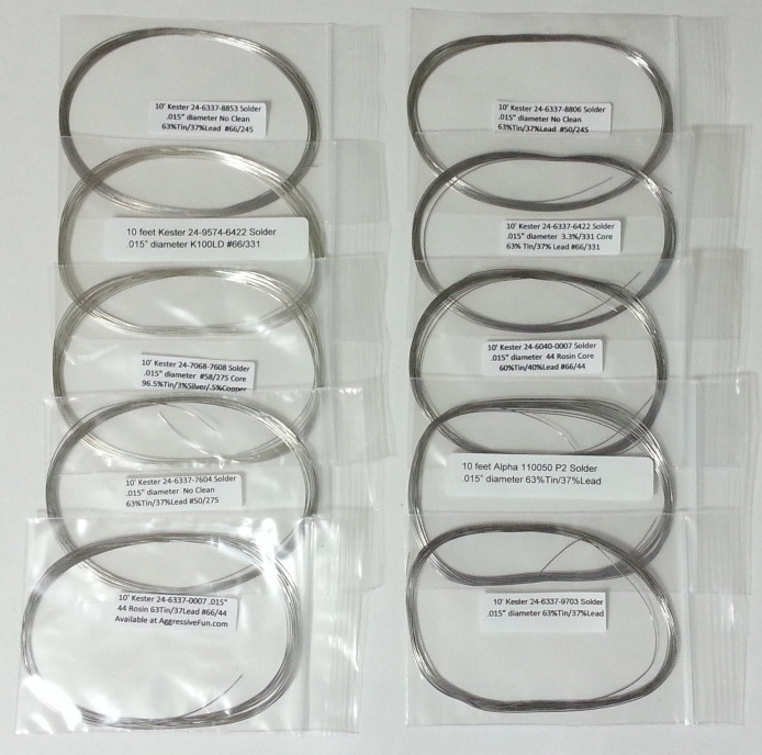 .015″/.40mm Solder Assortment-10 Types of Flux, Alloys and Manufacturers 10ft/3m