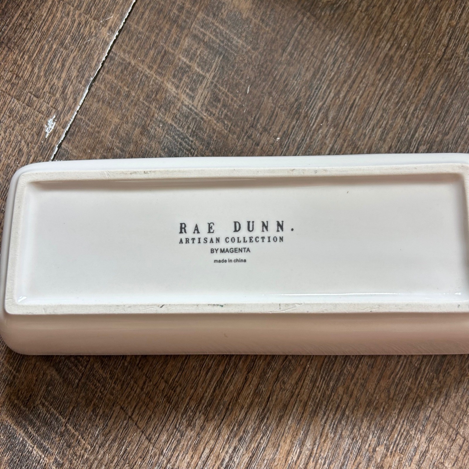 Rae Dunn Artisan Collection Pencil Hold 2 Compartment Ceramic Desk Tray Cream
