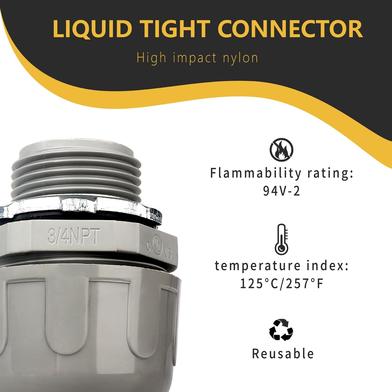 Conduit Connectors, 3/4 Inch Liquid Tight Connector NPT Non-Metallic for PVC …