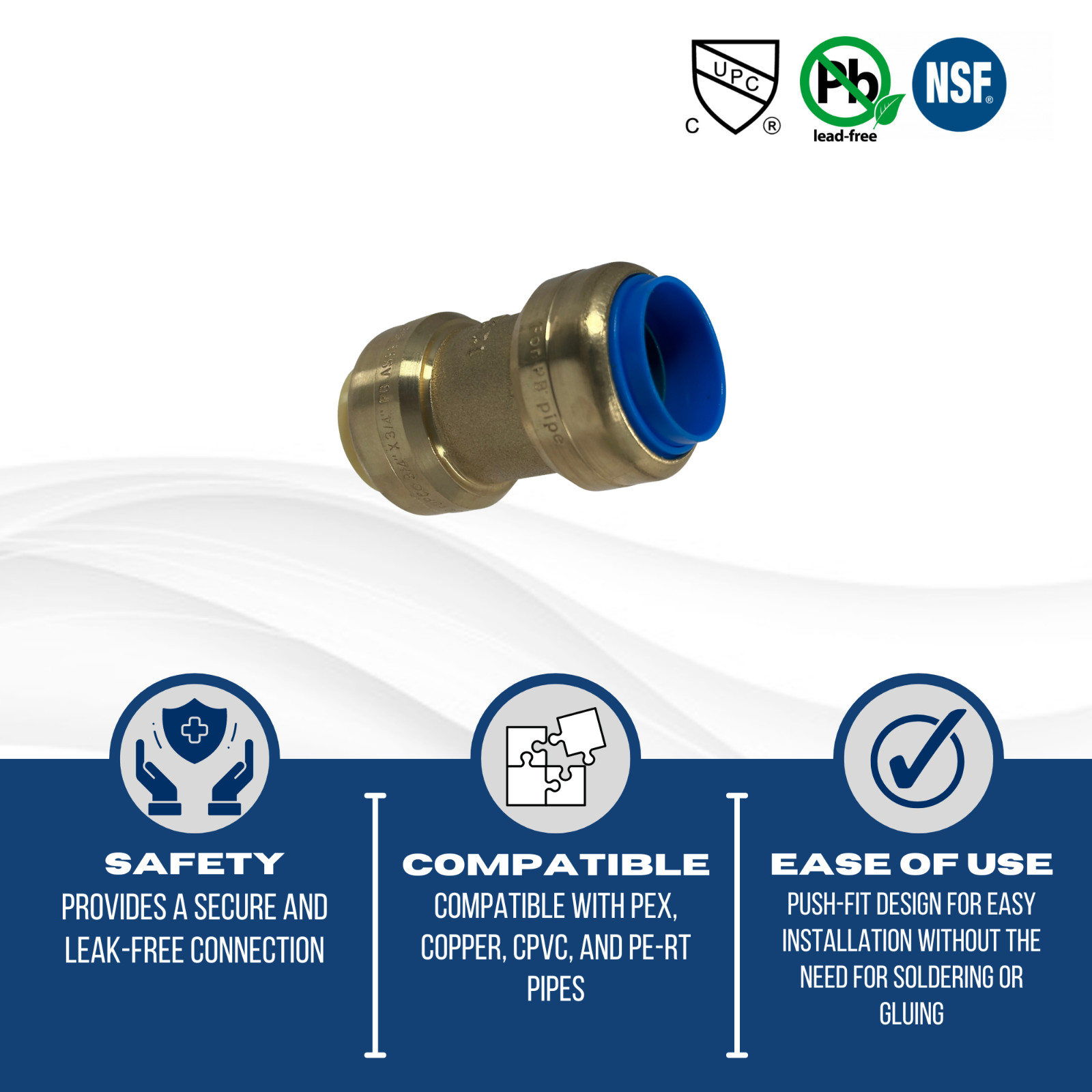 10) 3/4″ X 3/4″ PB (POLYBUTYLENE) SHARKBITE STYLE CONVERSION PUSH FIT COUPLINGS