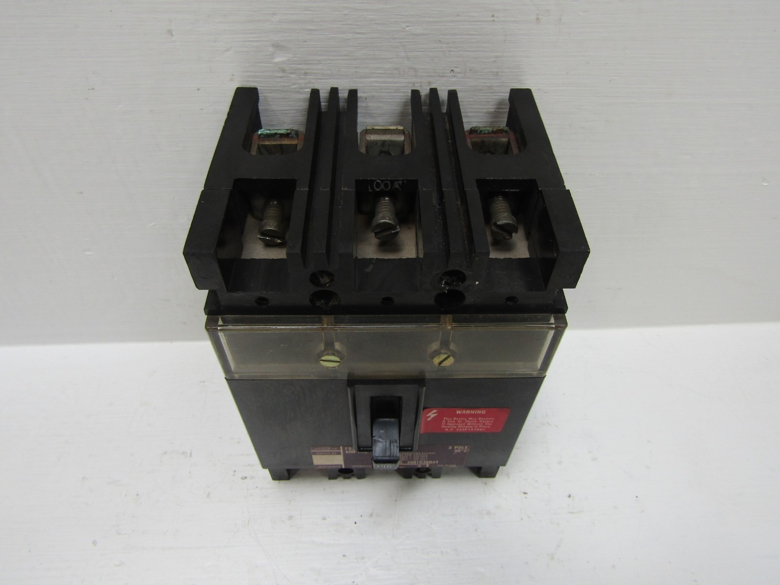 Westinghouse FB3100S 100 Amp 600V 3-Pole SafTvue Circuit Breaker 100A 4991D35G44