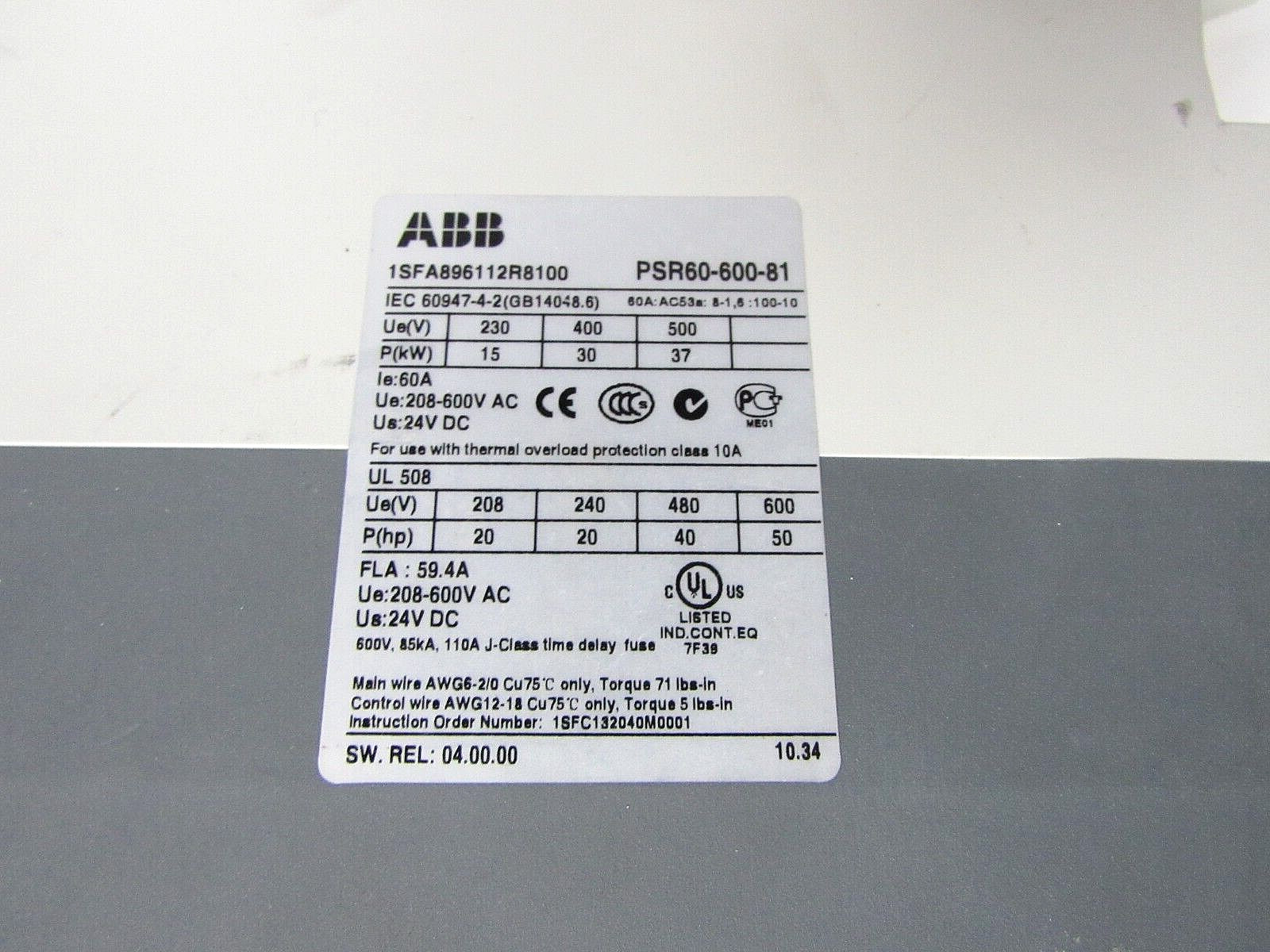 ABB PSR60-600-81 1SFA896112R8100 600VAC 60A STARTER