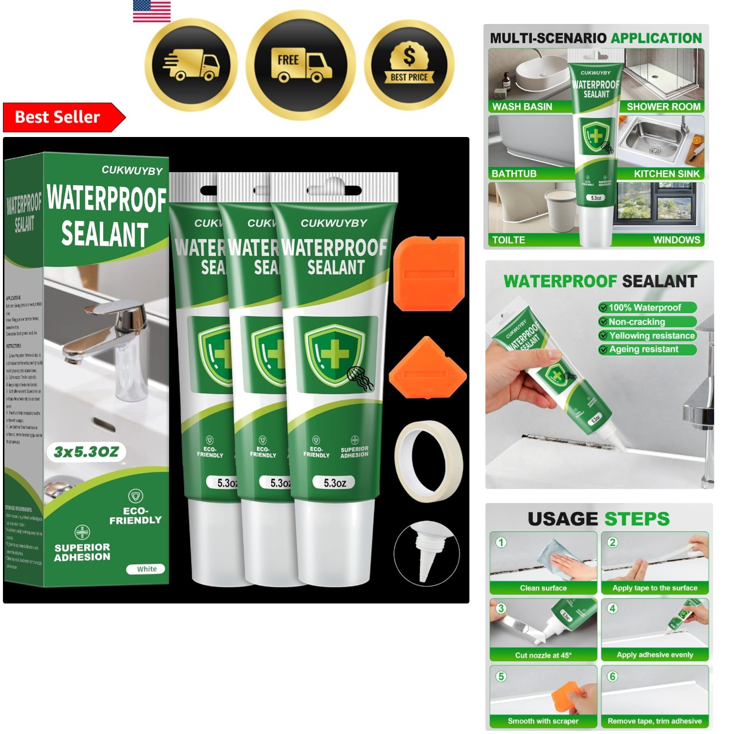 Silicone Caulk Waterproof Sealant White Caulk for Kitchen Bathroom Window 15….