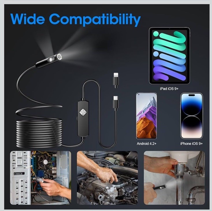 Endoscope & Light, 1920P HD Borescope with 8 Adjustable LED Lights, 16.4FT…