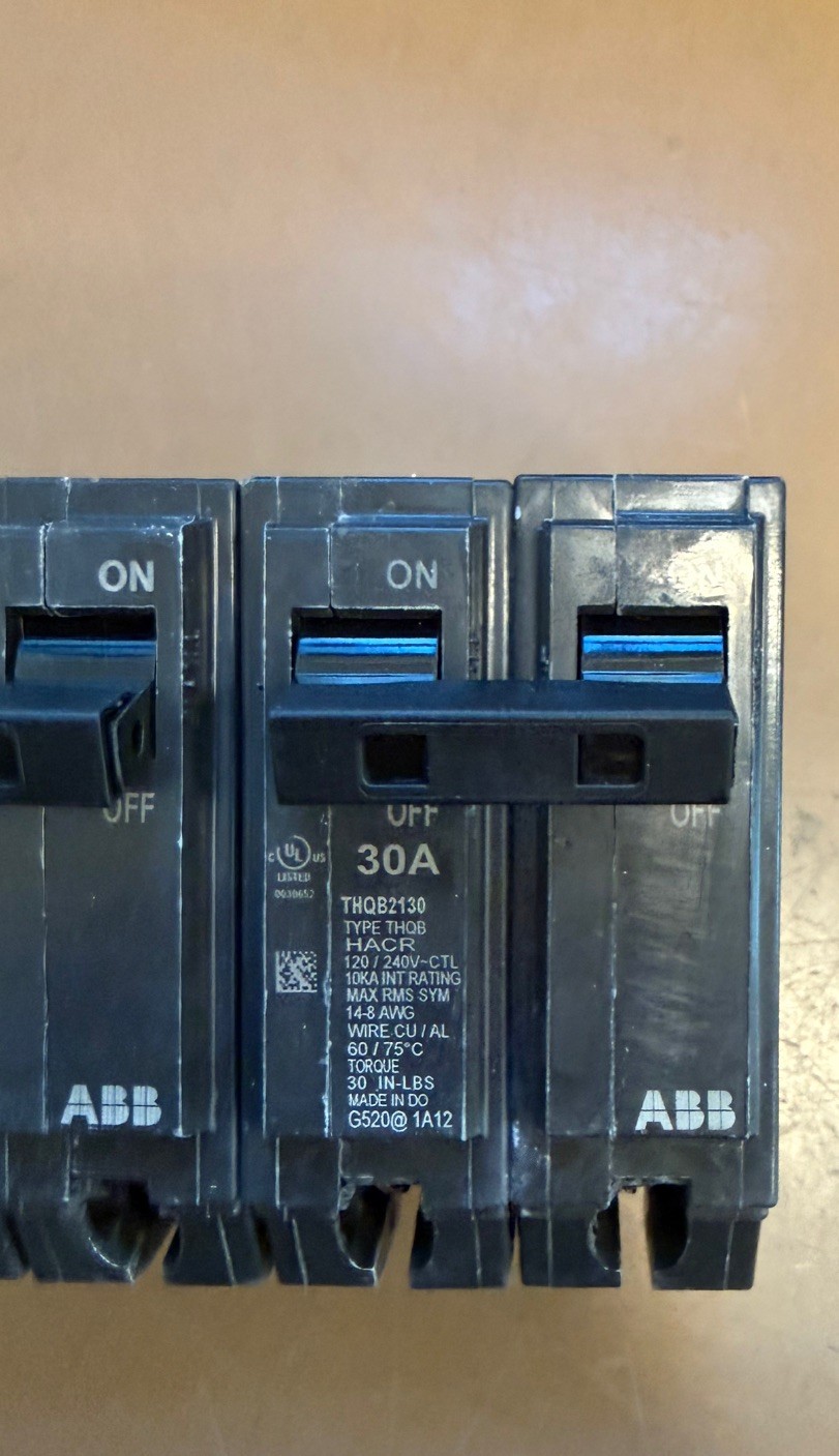 Lot Of 5 GE/ABB, 30 Amp 240 Volt 2 Pole Bolt-On Circuit Breakers