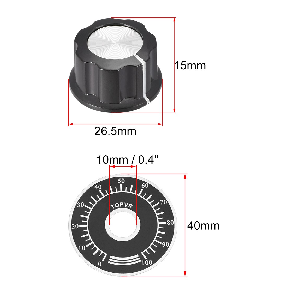 5pcs 6mm Insert Shaft Potentiometer Rotary Knob with 40mm 0-100 Dial Face Plate