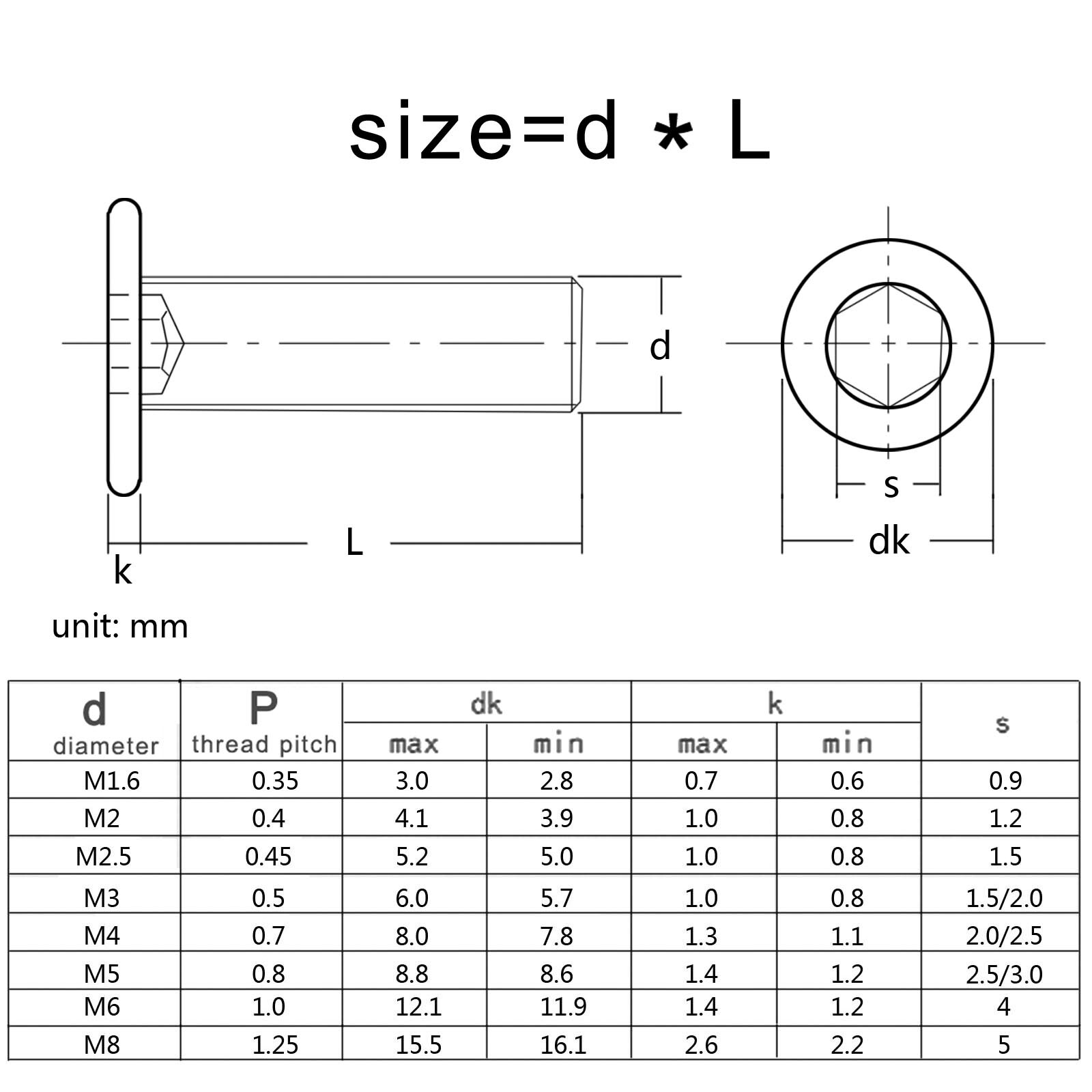 Black Stainless Steel Hexagon Hex Socket Ultra Thin Flat Wafer Head Screw Bolt
