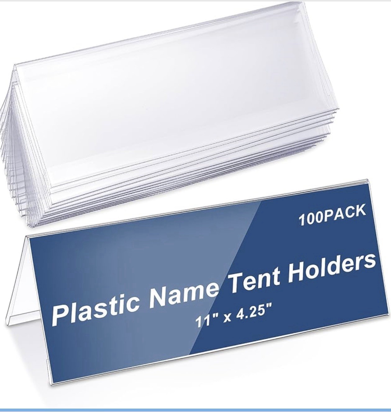 Vicenpal Name Tent Holders 100pcs Desk Table Sign 11×4.25 Clear Acrylic