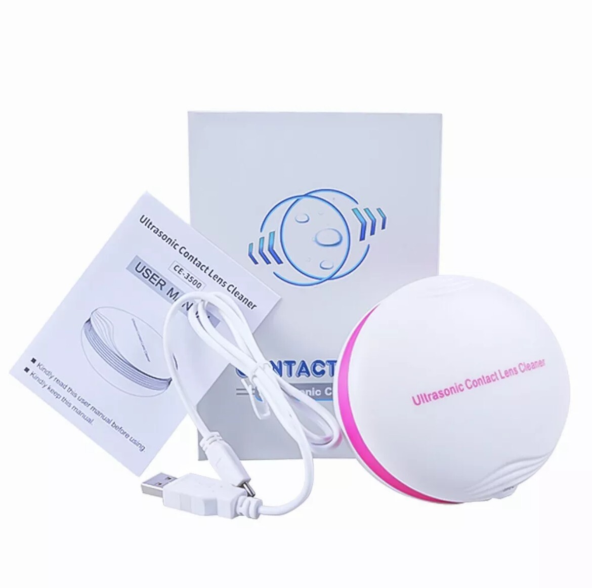 Portable USB Ultrasonic Contact Lens Cleaner CE-3500 for Daily Use Travel SILVER