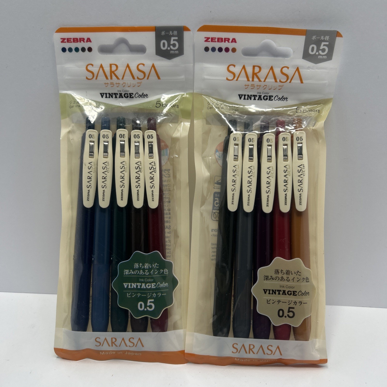 Zebra Sarasa Clip Vintage Color Gel Pens 0.5mm 5 Color Sets Lot of 2 Japan