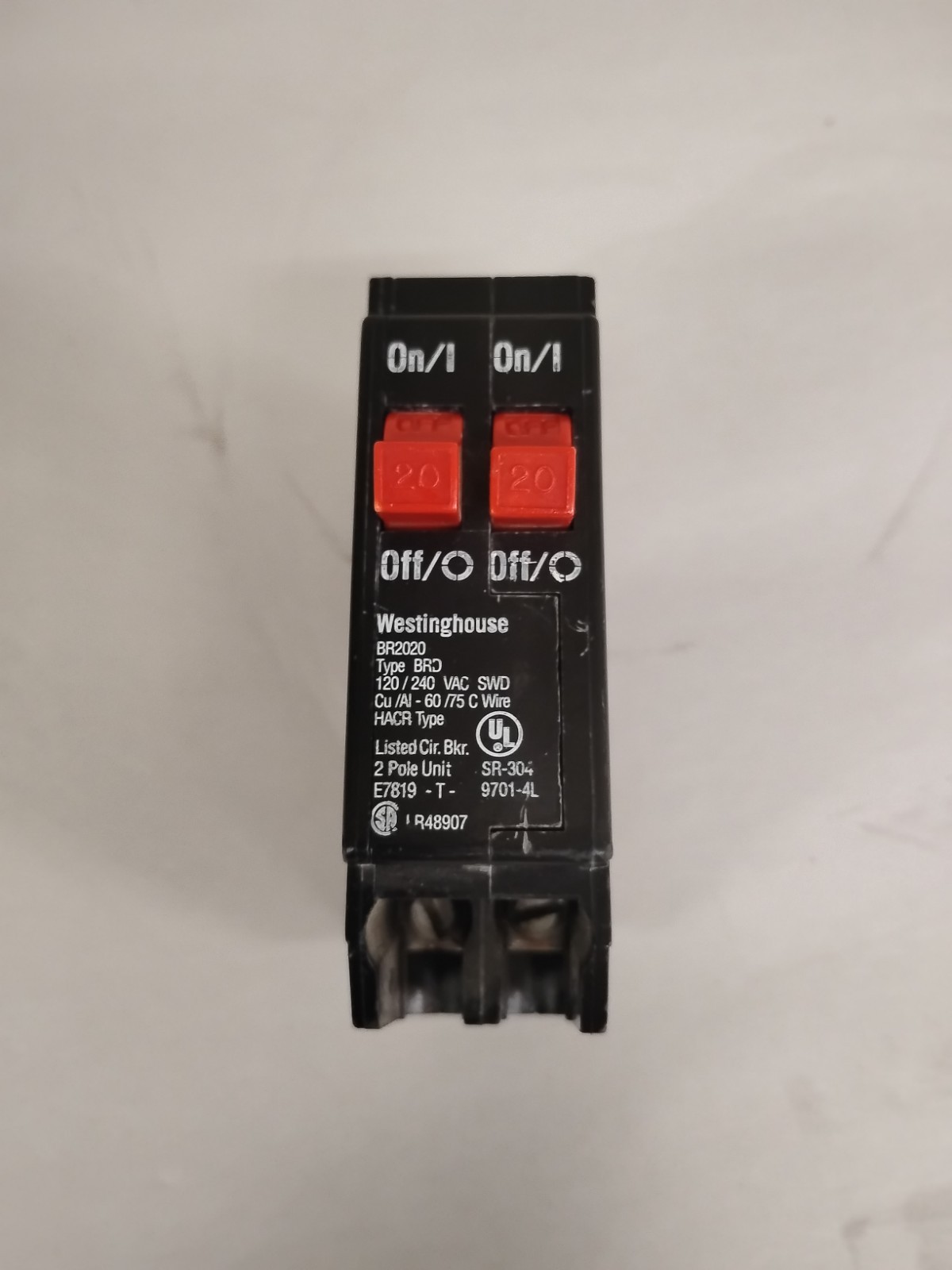 WESTINGHOUSE BR-2020 CIRCUIT BREAKER 20A 2P 120/240V. Preowned