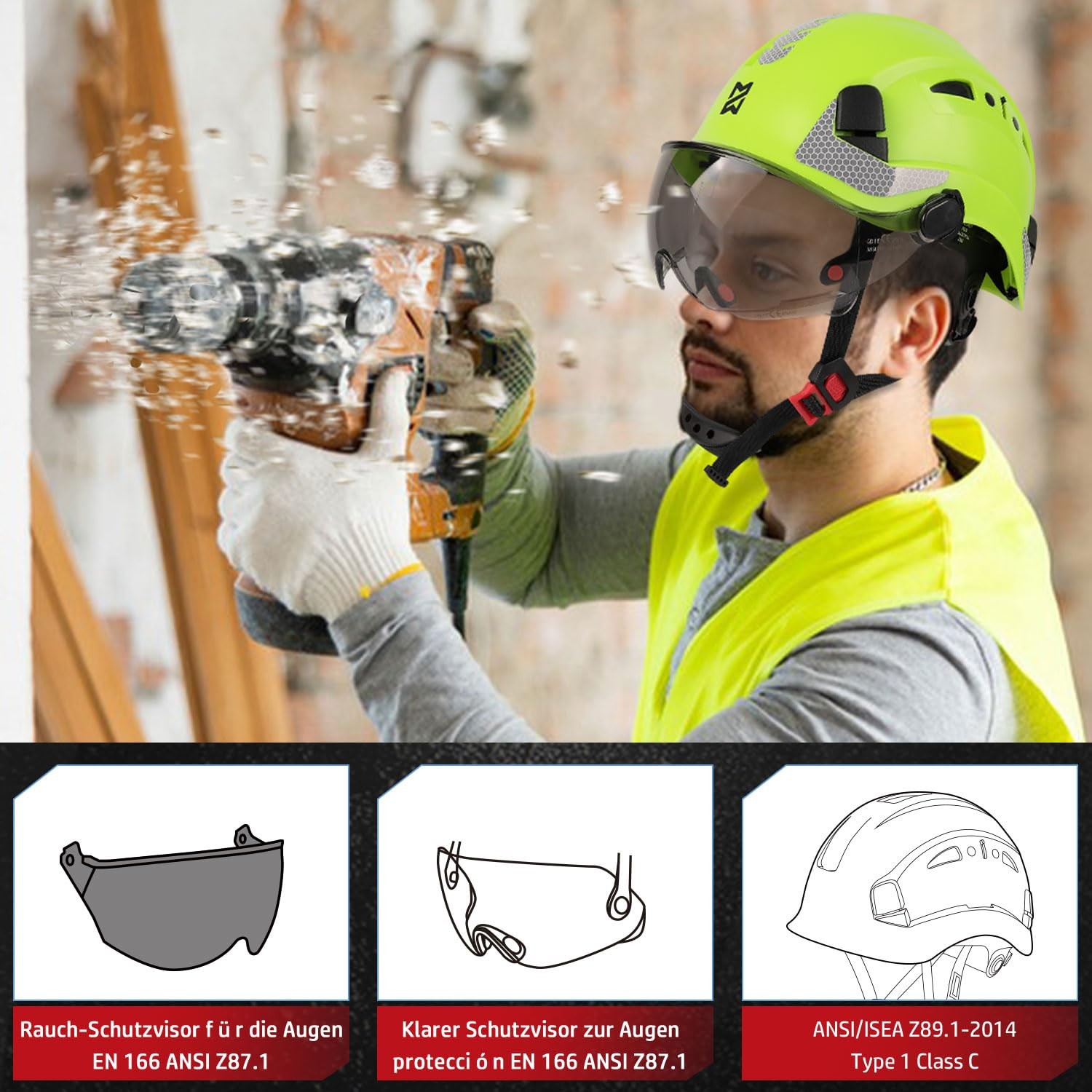 Safety Helmet EN397 Tested High Strength ABS Material, Double Visor for Fast…