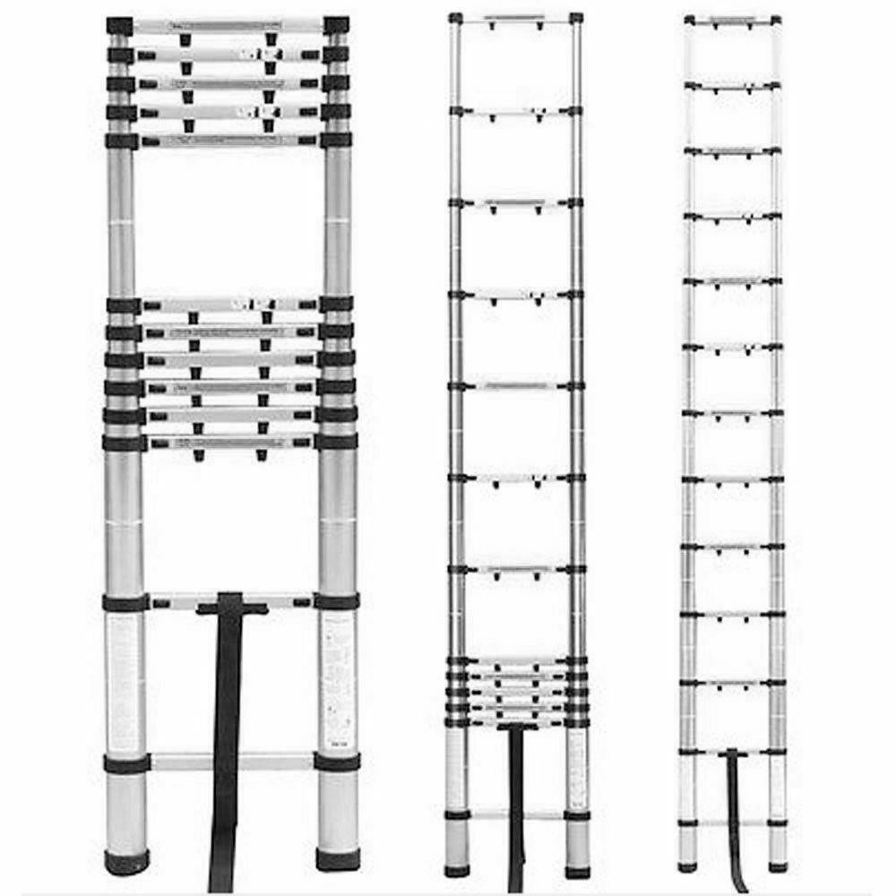 10.5/12.5/14.5FT Aluminum Non-Slip Telescoping Ladder Extension Folding Ladders