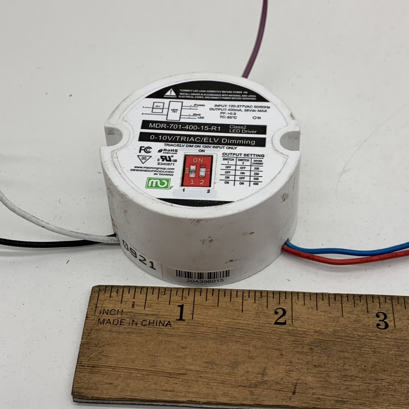 Macron MDR-701-400-15-R1 Dimming 0-10V Constant Current LED Driver 400mA 38VDC