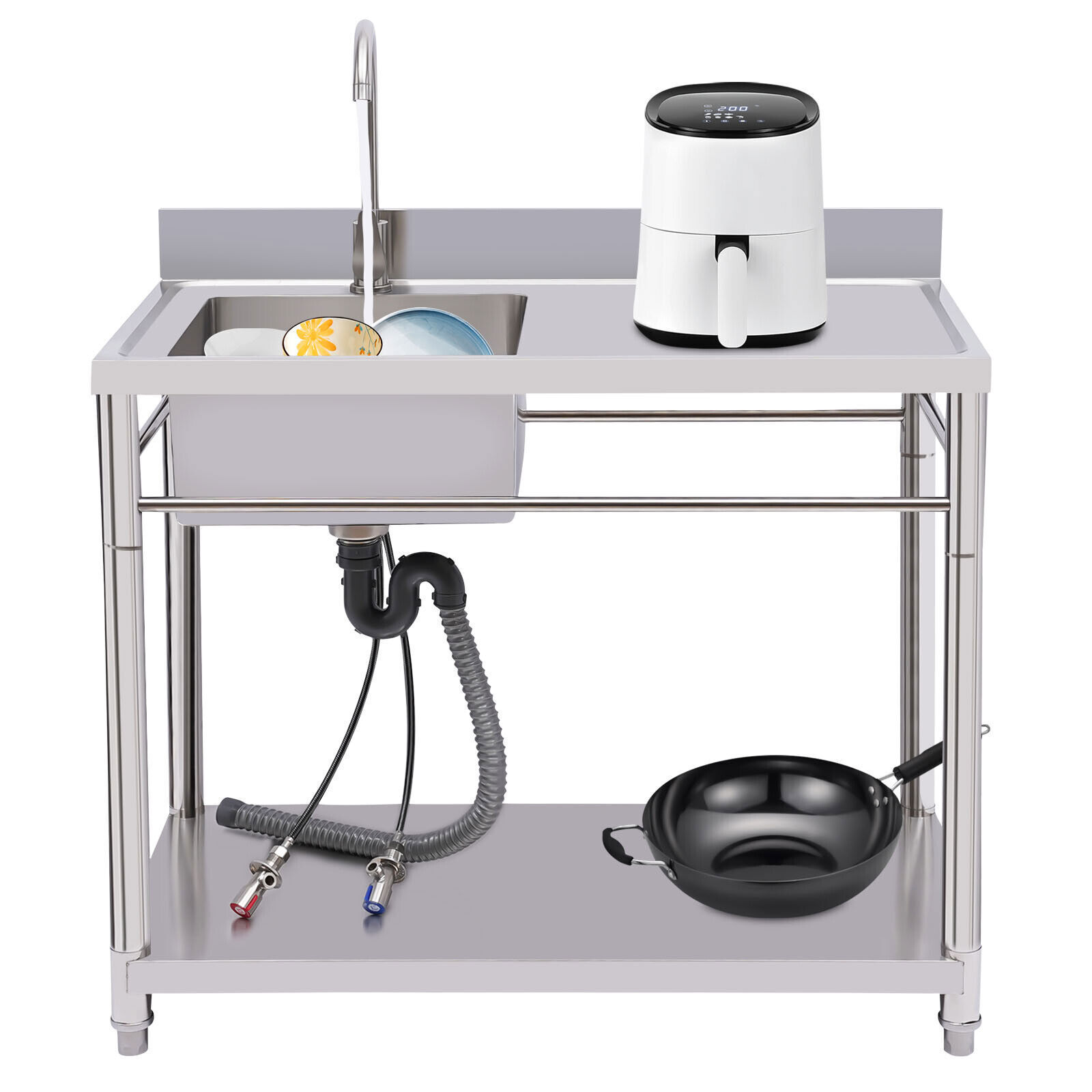 1 Compartment Sink Kitchen Stainless Steel Utility Sink Prep Table Commercial