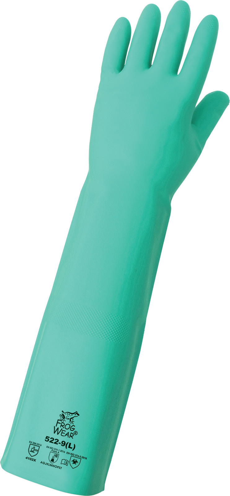 FrogWear 522 Extra-Long 22-Mil Green Nitrile Unsupported Gloves Diamond Grip