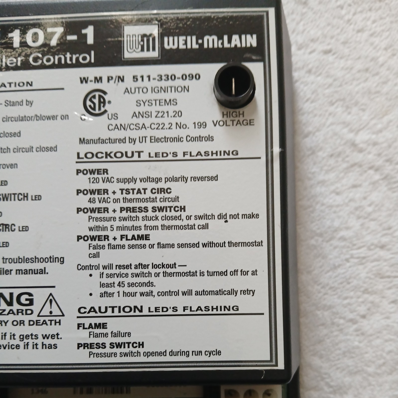 Weil McLain 1107-1 Integrated Boiler Control Module Model 511-330-090