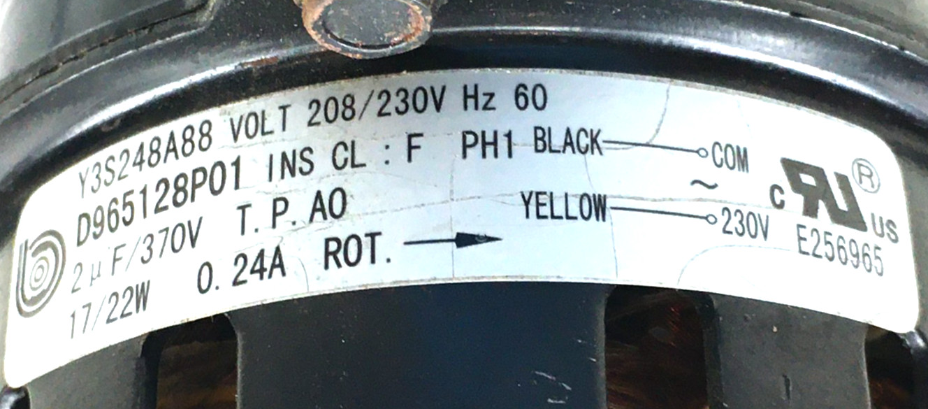 Broad-Ocean Y3S248A88 Draft Inducer Blower Motor D965128P01 230V used #MS285