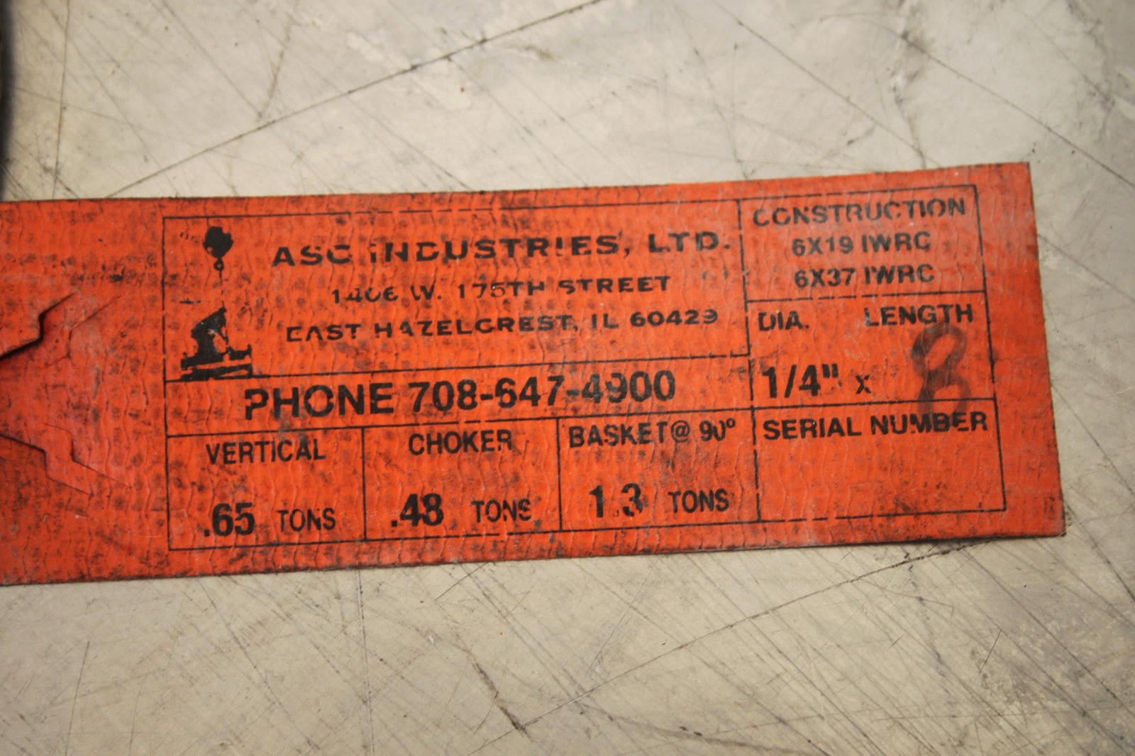 ASC 1/4″ x 8 FT .65 TON RIGGING BRAIDED WIRE STEEL CRANE CHAIN SLING HOIST JD