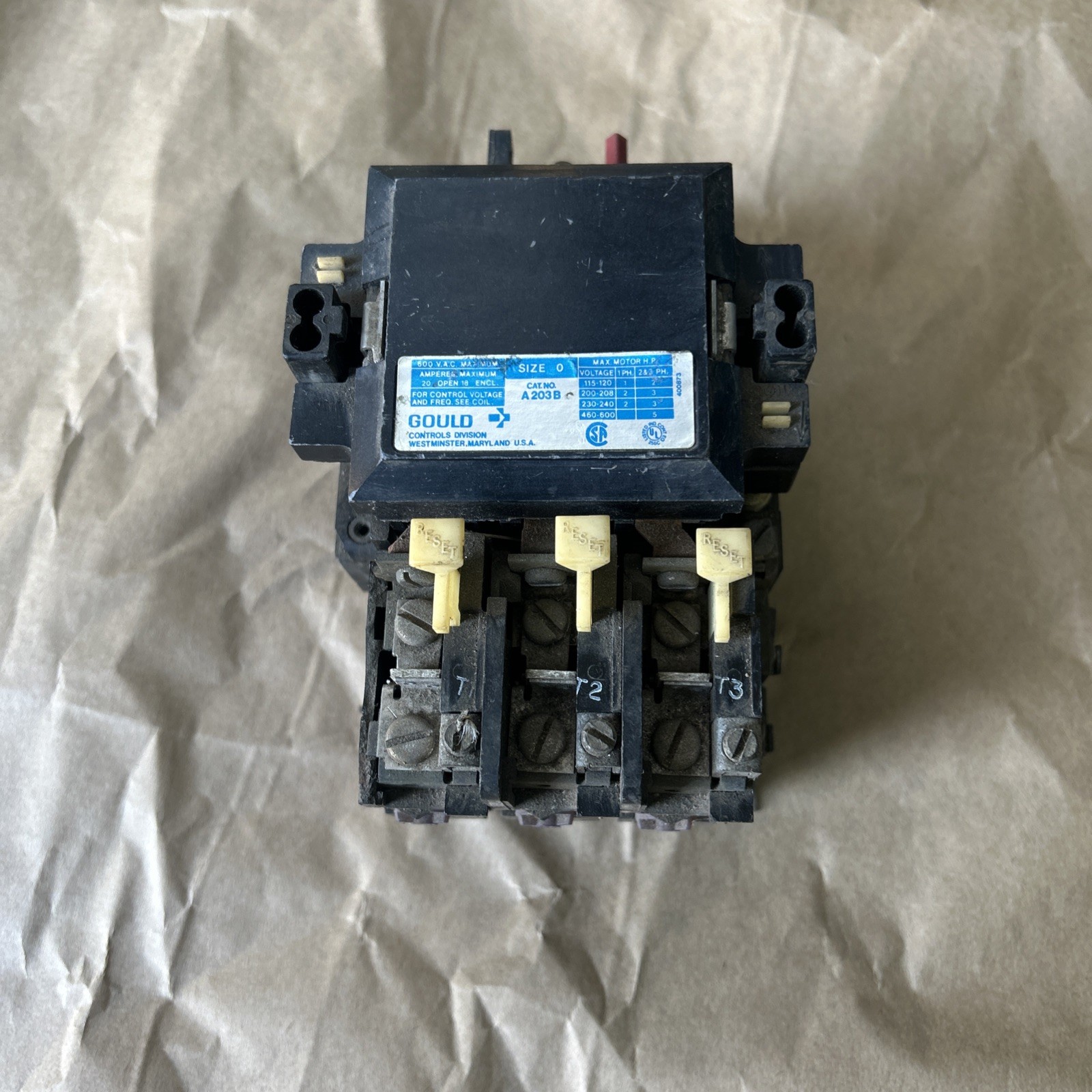 Gould Circuit Breaker 20A 600VAC Size 0 A203B