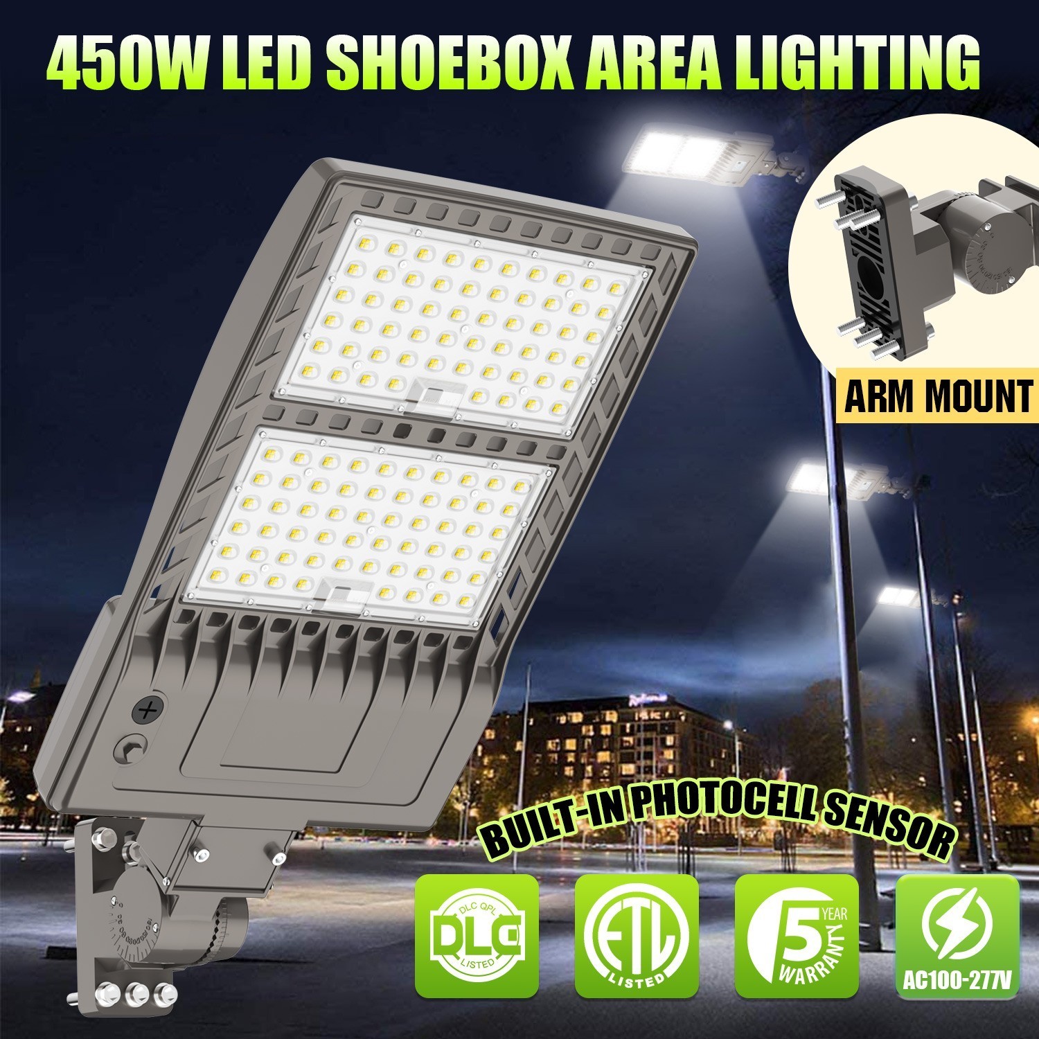 450W 67500LM LED Parking Lot Light IP65 Outdoor Street Floodlights Dusk to Dawn