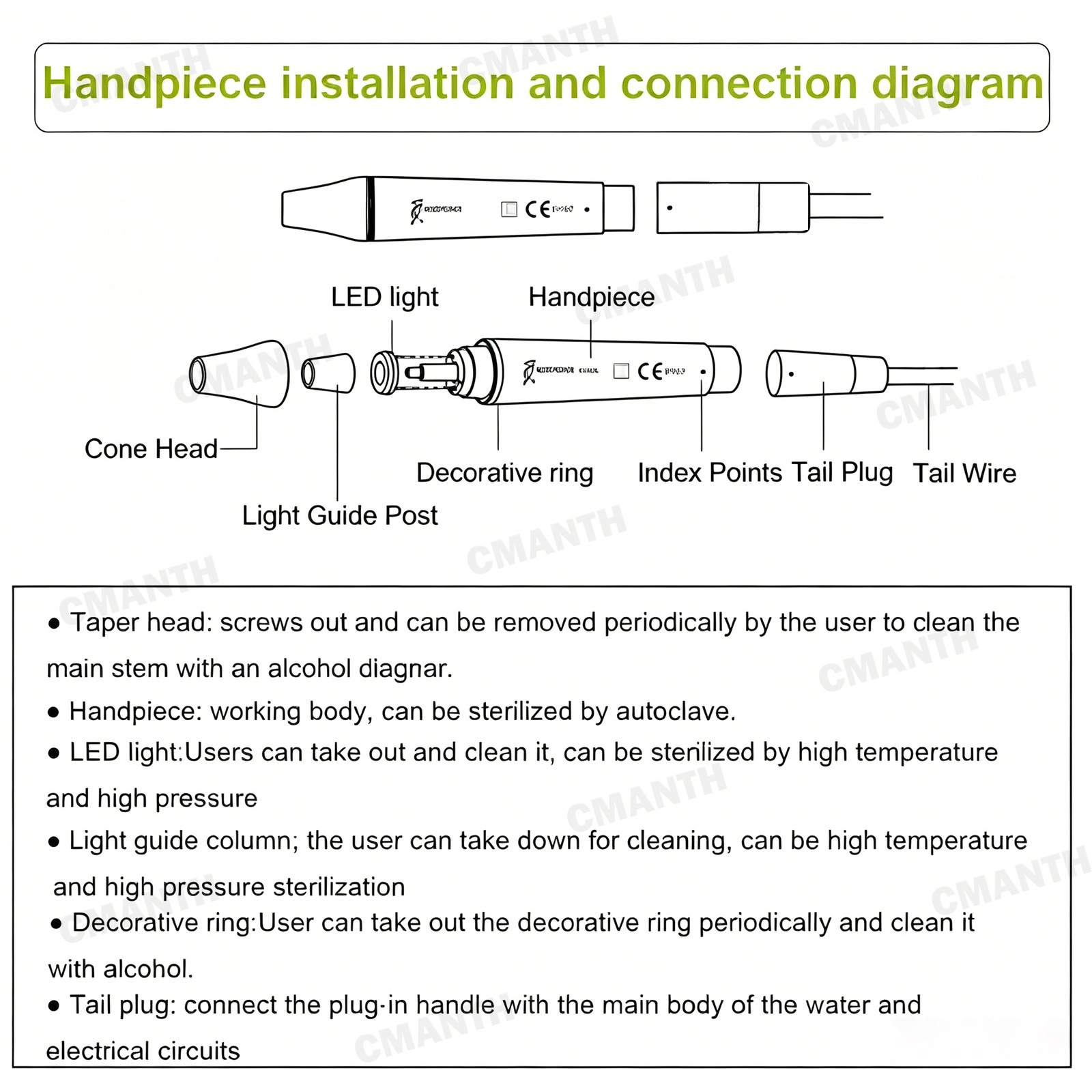 US Woodpecker Dental Ultrasonic Scaler Handpiece Cable Tube HW-3H Fit EMS UDS