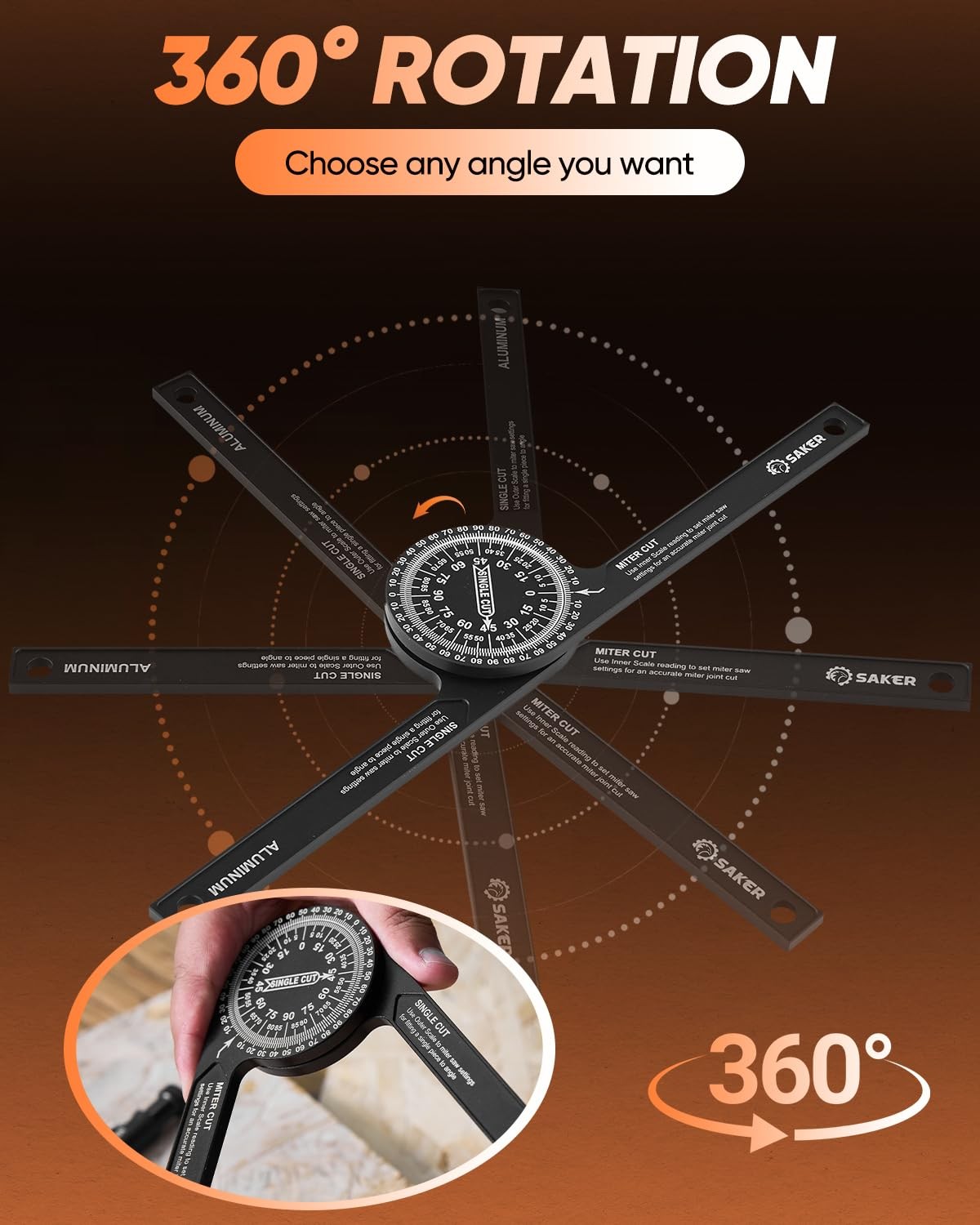 Saker Miter Saw Protractor|7-Inch Aluminum Protractor Angle Finder Black