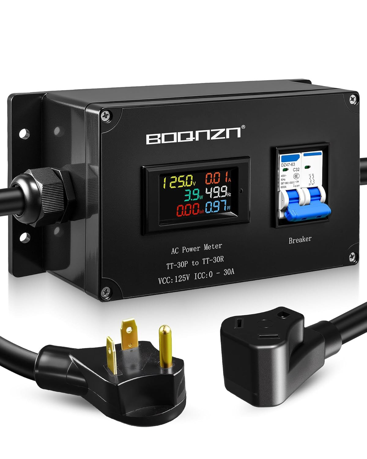 30A 125V AC Power Meter, NEMA TT-30P to TT-30R Outlet Monitor, Multifunction Ene