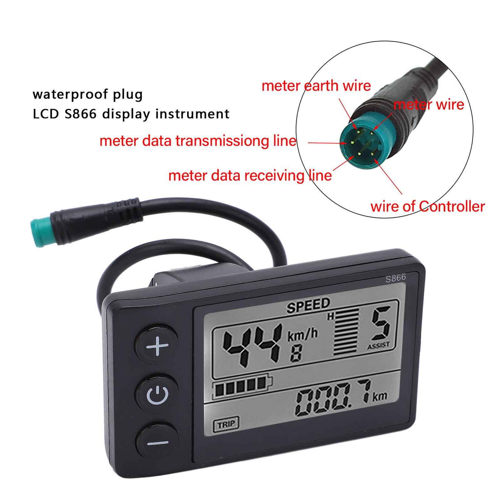 Electric Cycle S866 LCD Display Meter 24V 36V 48V Control Panel With Water XSKK
