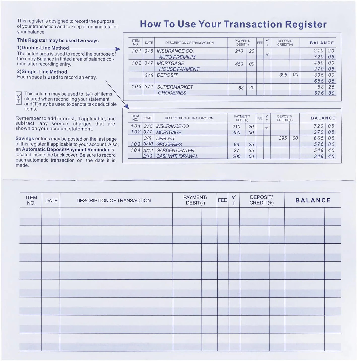 20 Pack Checkbook Register, Check Registers for Personal, Blank Ledger Transacti