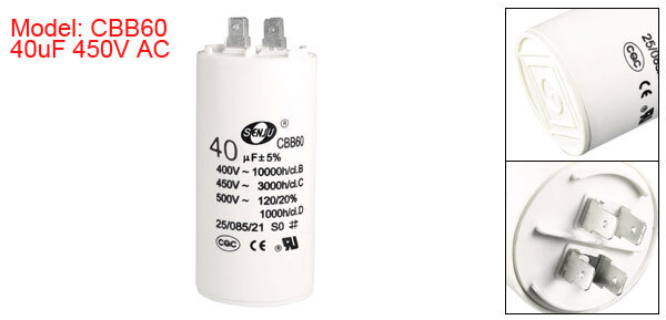 CBB60 Run Capacitor 40uF 450V AC Double Insert 50/60Hz Cylinder 94x45mm White