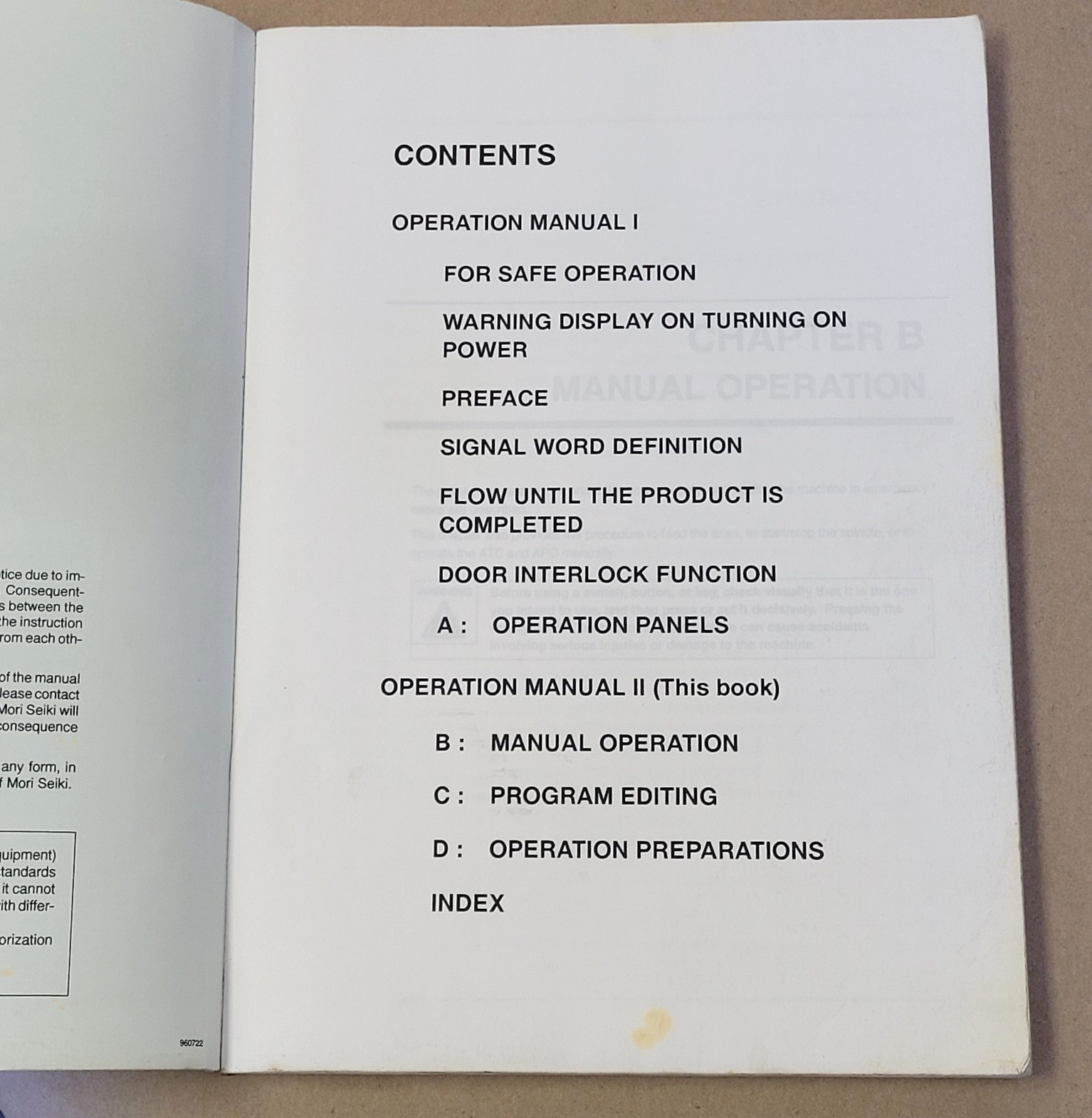 MORI SEIKI OPERATION MANUAL II FOR SH-40 SH-50, SH-63, MSC-518, MSC-516, MSD-516