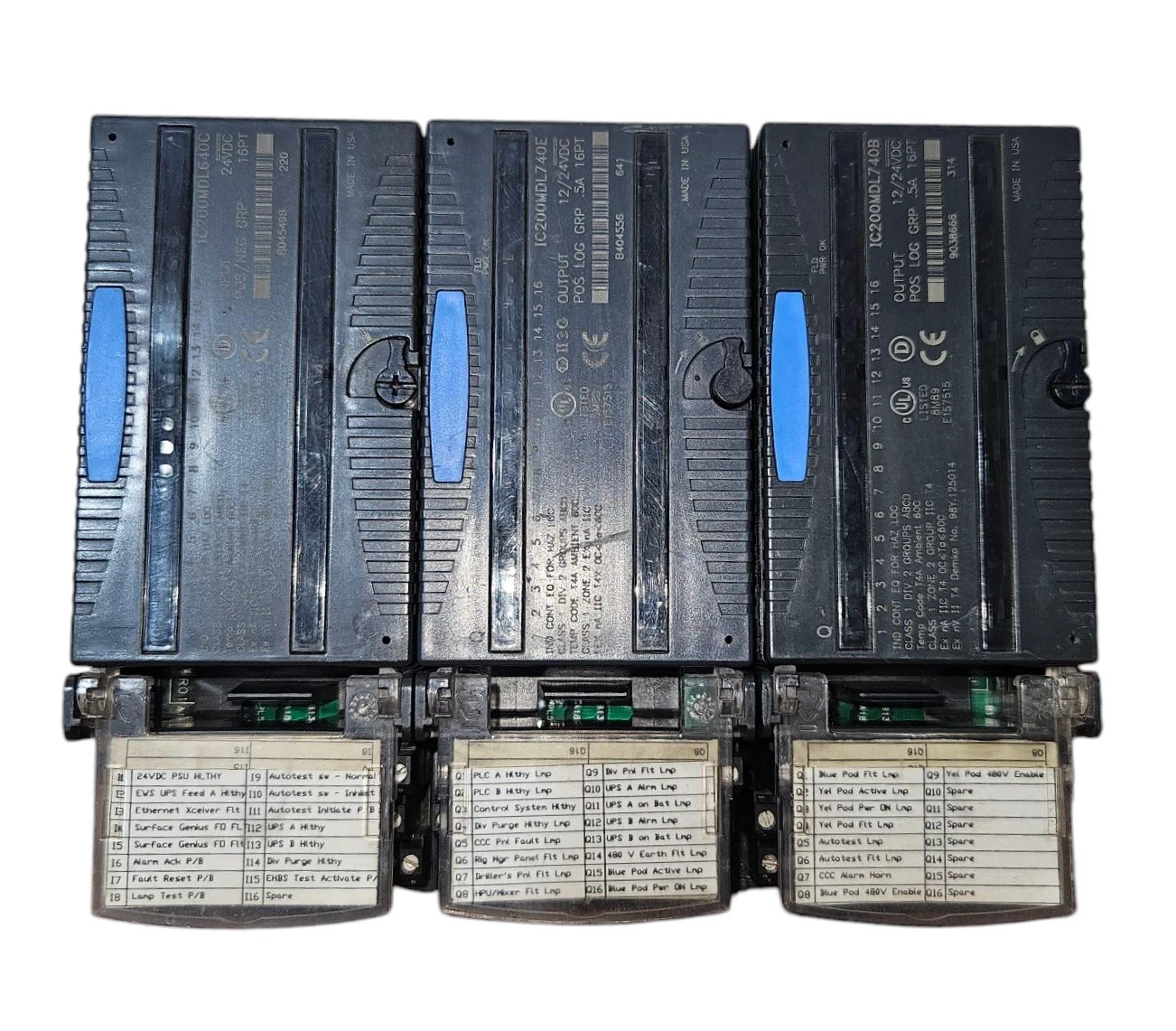 SET OF 03 PCS GE FANUC IC200MDL740E,IC200MDL740C,IC200MDL640C WITH IC200CHS022B