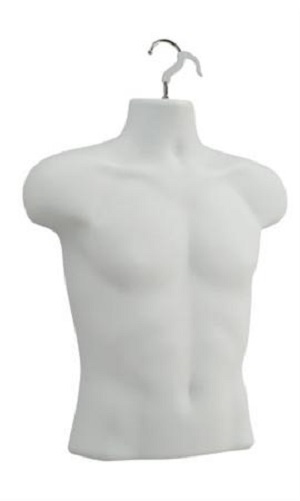 3 Molded Man’s Shirt Torso Form Fits S-L Hanging Male Mannequin White Frosted