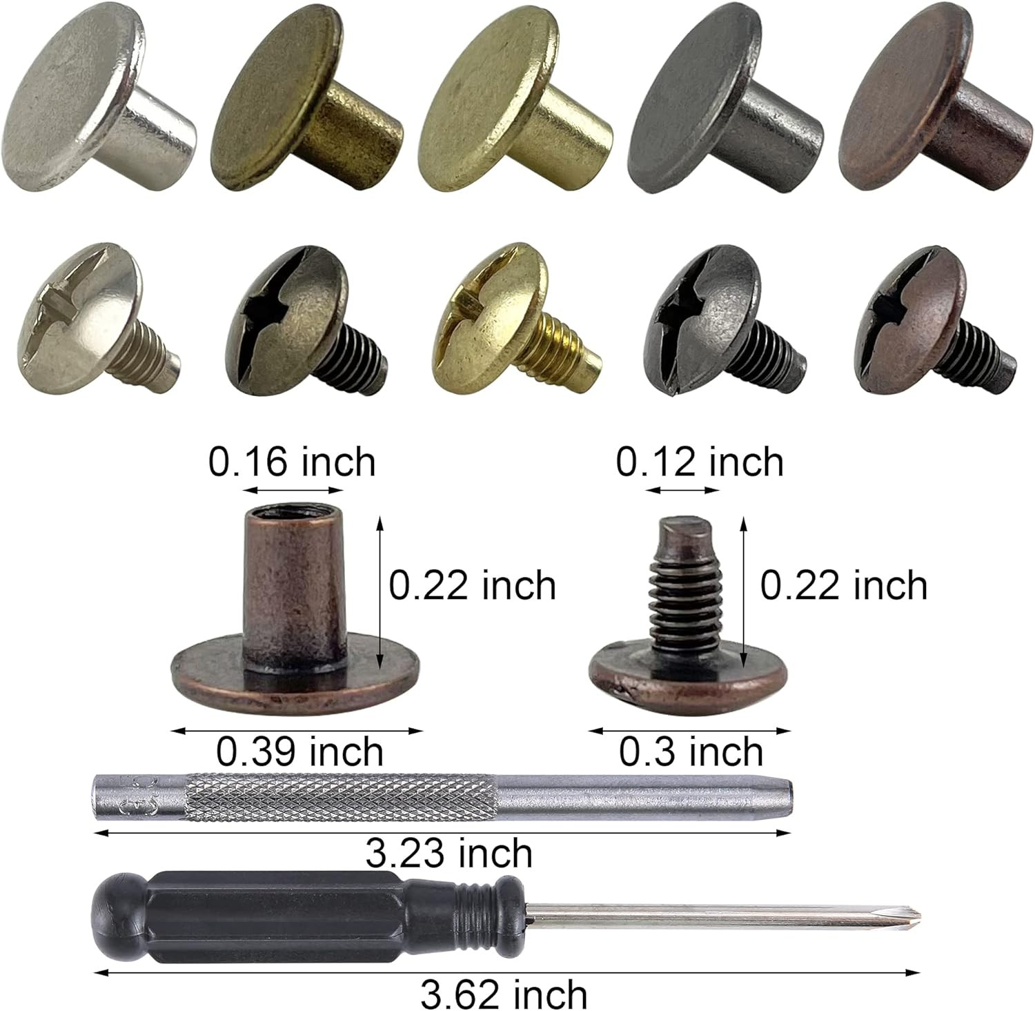 125 Sets Mixed Colors Round Flat Head Chicago Screws All Colors Mixed in Box
