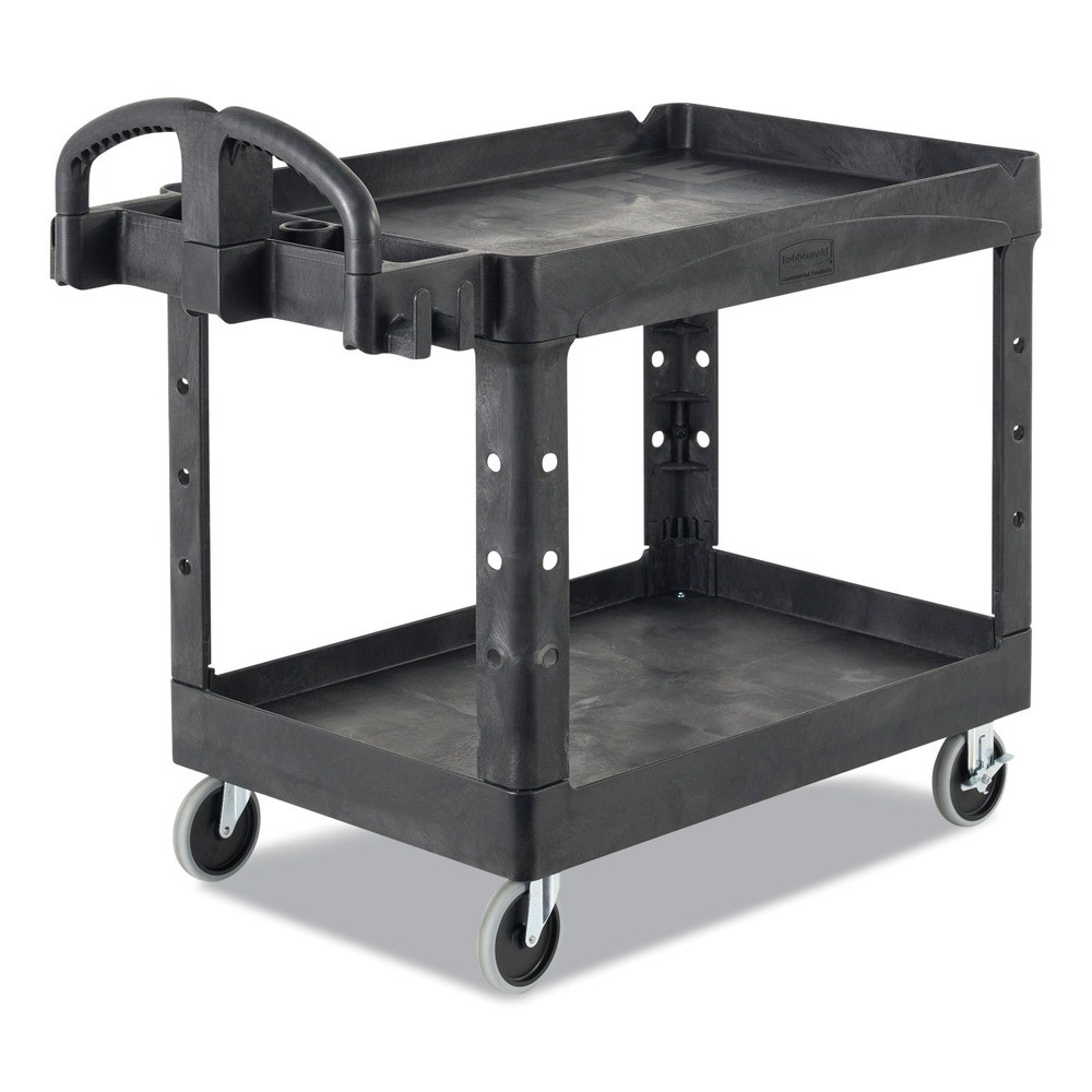Rubbermaid Commercial 4546BLA 26″ x 55″ x 33.25″ 2 Lipped Shelf Utility Cart New