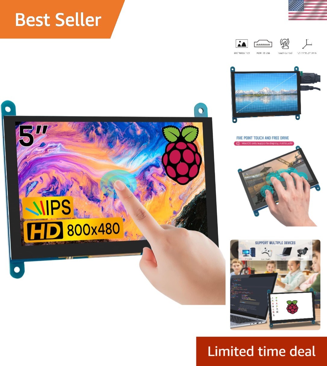 Capacitive Touch 5-Inch IPS Display – Perfect for Raspberry Pi & Gaming Consoles