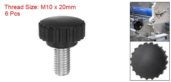 6pcs Knurled Clamping Knob Thumb Screws M10 x 20mm Metric Thread 28mm Matte Head