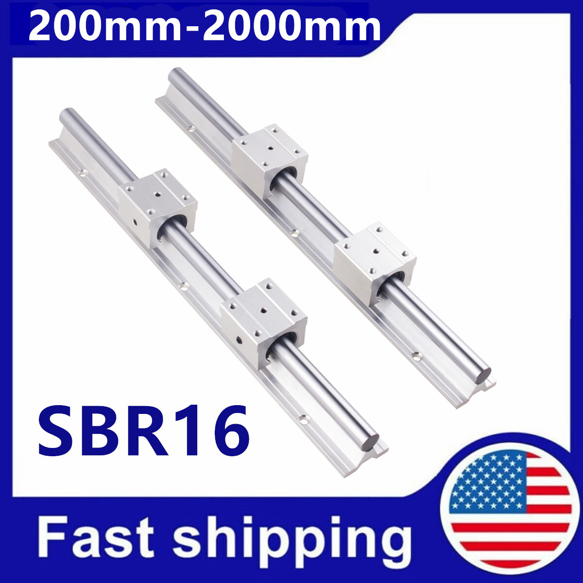 2x SBR16 300-3000mm Linear Silde Rail Guide Shaft 4x SBR16UU Bearing Blocks SET