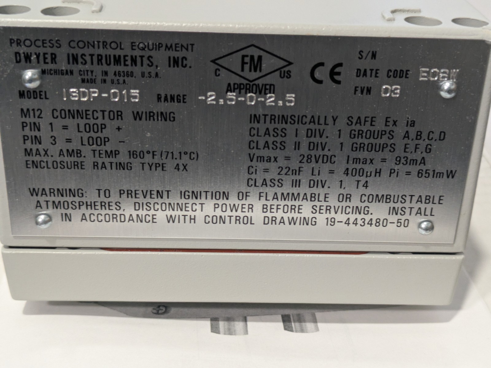 Dwyer ISDP-015 Intrinsically Safe Pressure Transmitter -2.5-0-2.5 w.c. Manual