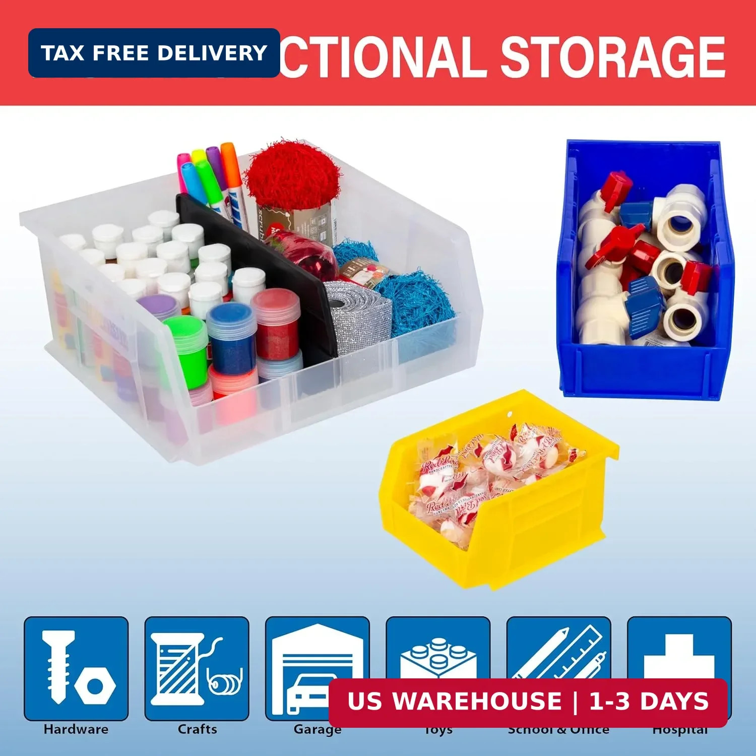 Stackable Black Storage Bins – 6-Pack for Garage & Pantry Organization