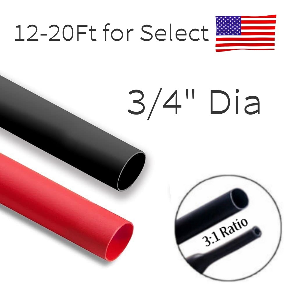 Black or Red 3:1 Ratio Heat Shrink Tubing Glue Adhesive Lined Diameter 3/4″ Kit