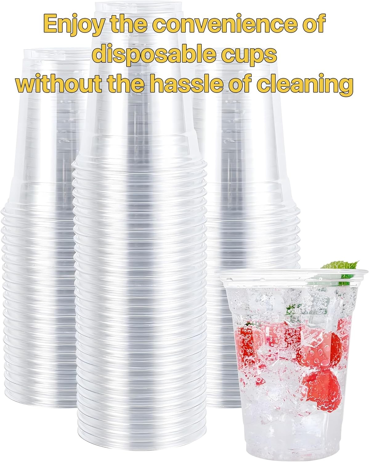 Plastic Clear Cups [12 oz] with Lids and Straws [10 Set] Disposable Cold
